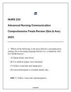 NURS 220 Advanced Nursing Communication (LU) Comprehensive Finals Review 2025
