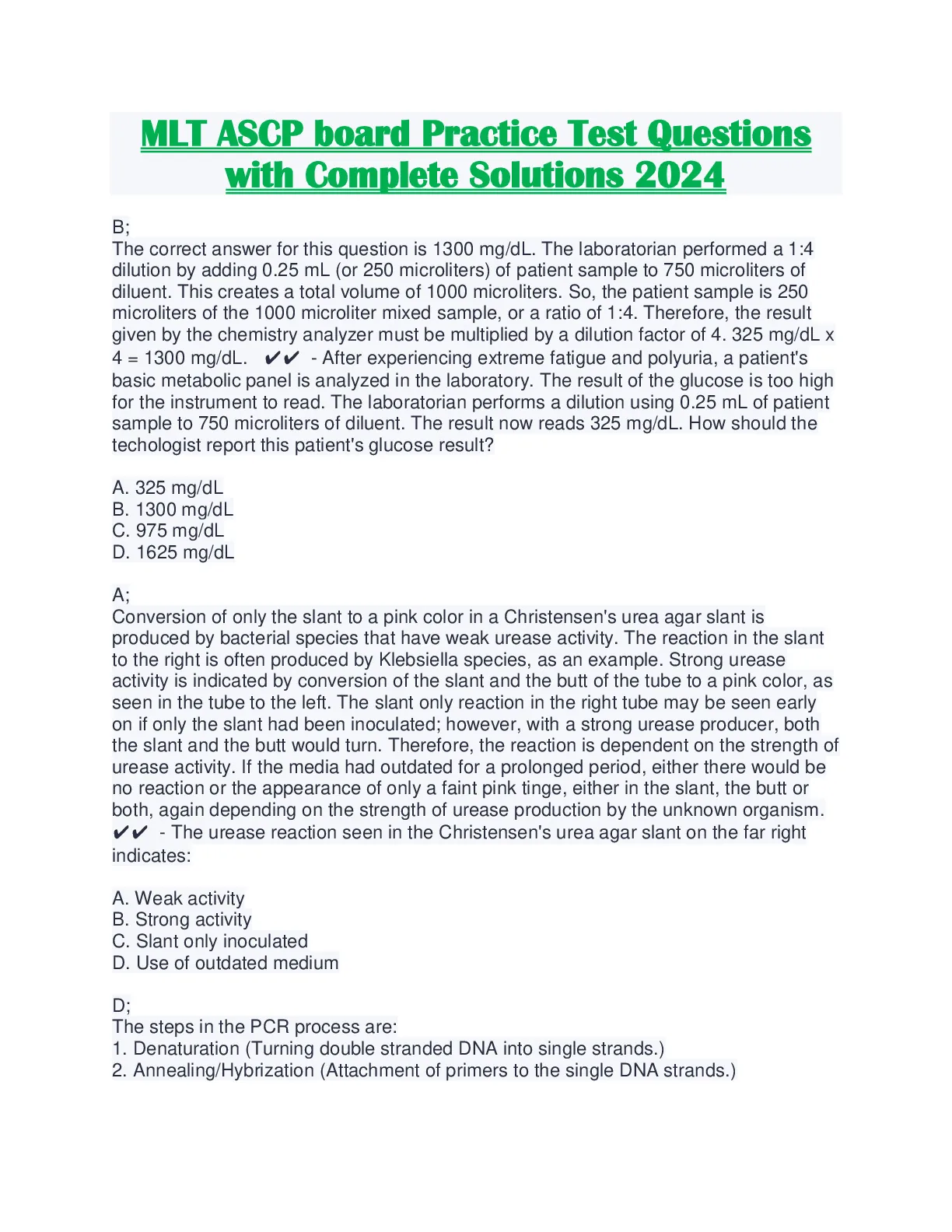 MLT ASCP board Practice Test Questions with Complete Solutions 2024 ...