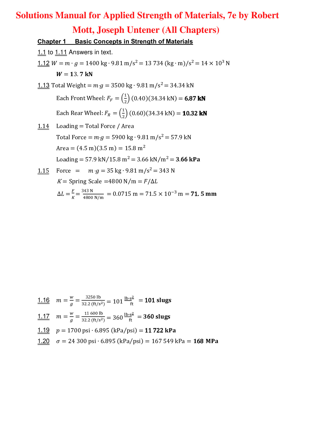 Solutions Manual for Applied Strength of Materials 7e by Robert Mott,  Joseph Untener - DocMerit