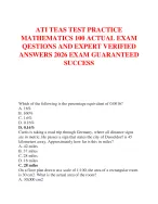ATI TEAS TEST PRACTICE  MATHEMATICS 100 ACTUAL EXAM QESTIONS AND EXPERT VERIFIED  ANSWERS 2026 EXAM
