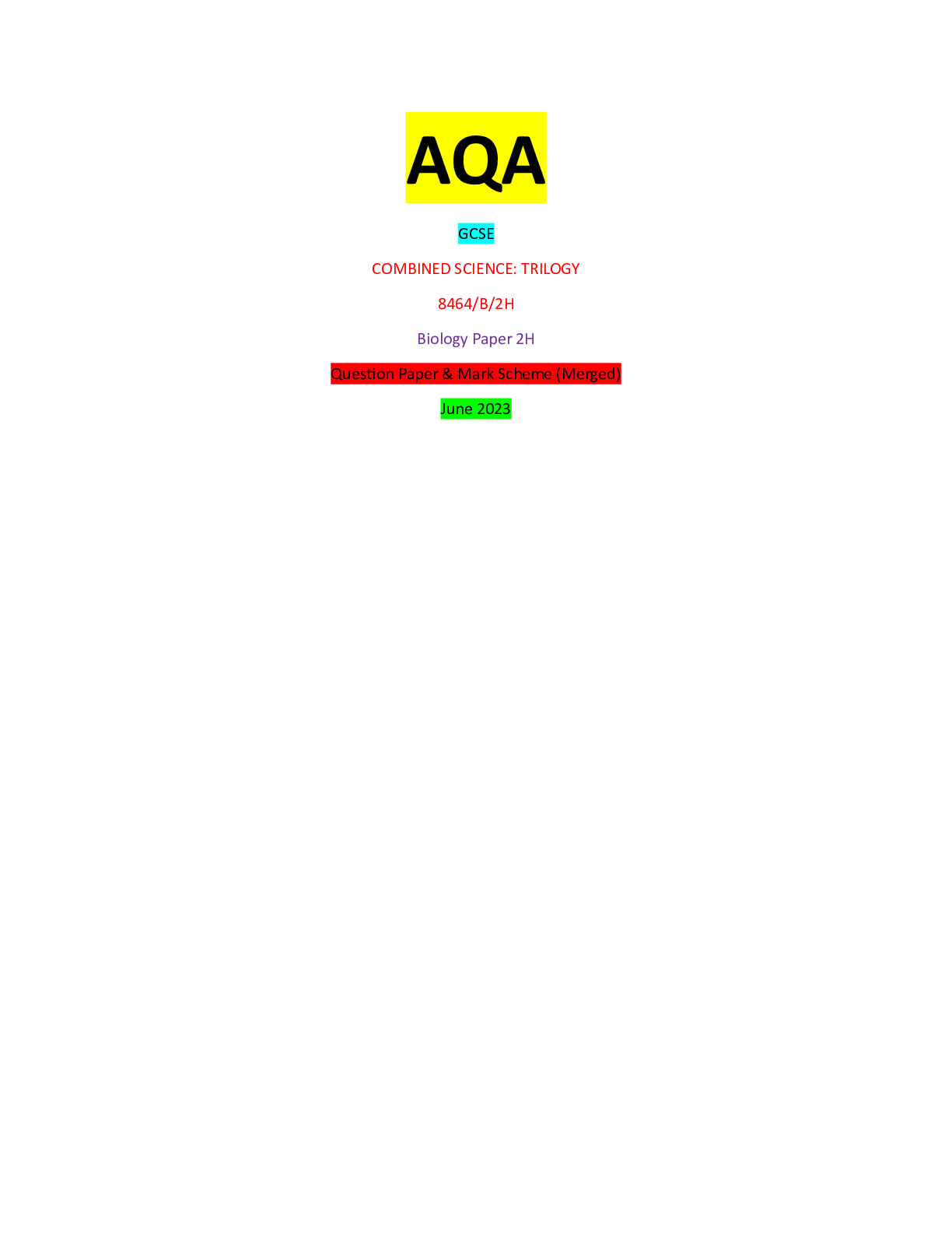 Aqa 2023 Gcse Combined Science Trilogy 8464 B 1f 2f 1h 2h Biology Paper 1f 2f 1h 2h Aqa 2023 Gcse Combined Science Trilogy 8464 B 1f 2f 1h 2h Biology Paper 1f 2f 1h 2h