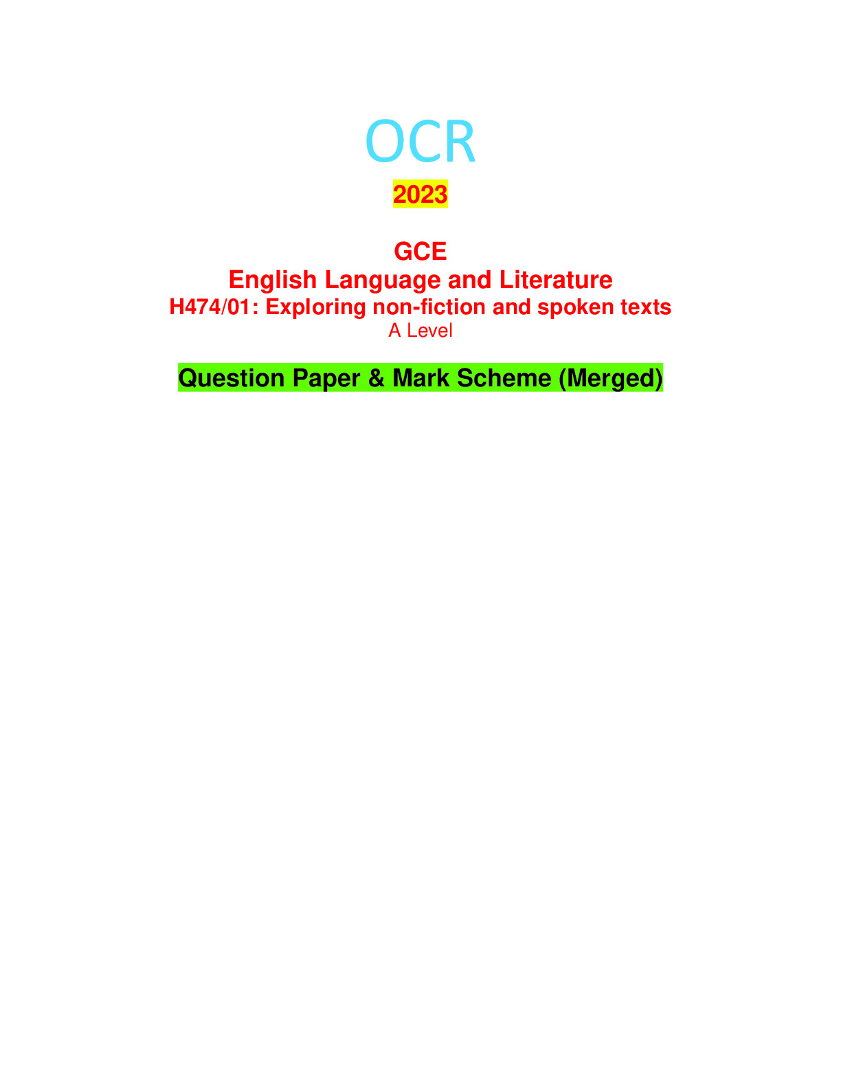 OCR 2023 GCE English Language and Literature H474/02: The language of ...