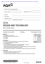 Actual 2024 AQA GCSE DESIGN AND TECHNOLOGY 8552/W Unit 1 Written Paper Merged Question Paper + Mark...