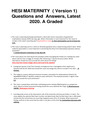 HESI MATERNITY ( Version 1) Questions and Answers, Latest 2020 New A Graded