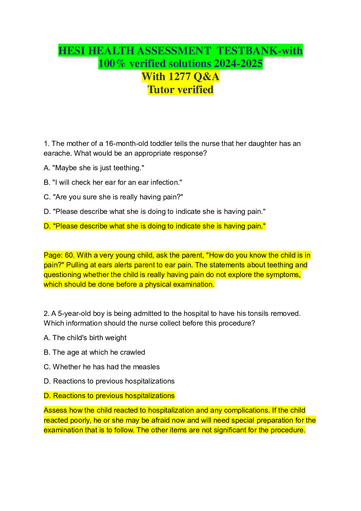 Hesi health assessment nightingale college fall 2023 2024 questions