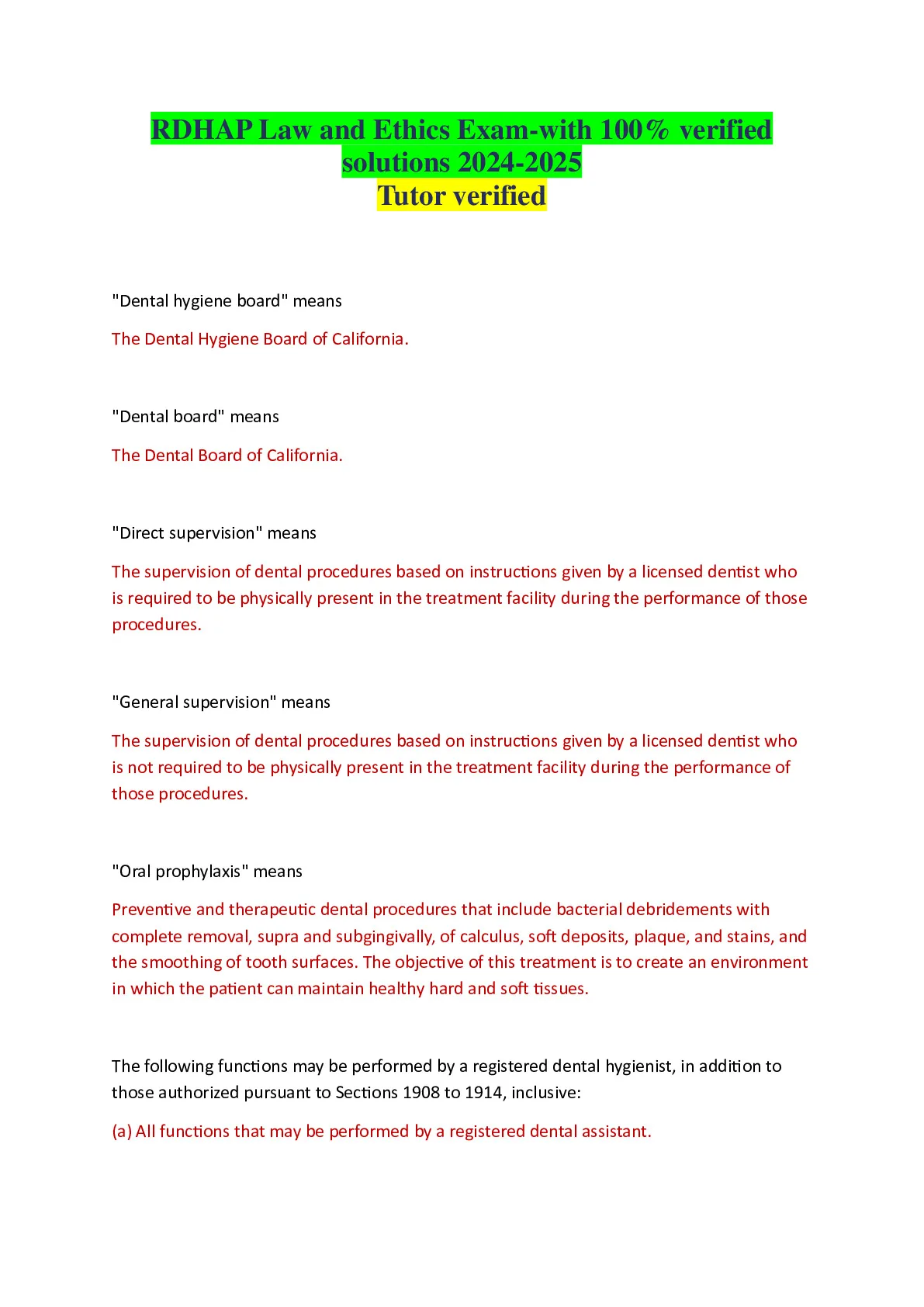 RDHAP Law and Ethics Exam (New 2023/2024 Update)100% Correct Questions ...