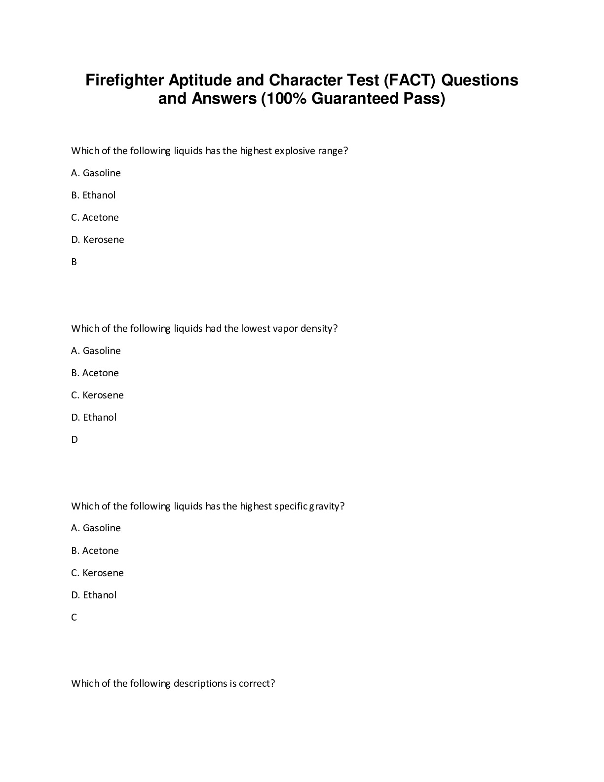 Firefighter aptitude and character test fact questions and answers