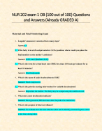 NUR 202 exam 1 OB (100 out of 100) Questions and Answers (Already GRADED A)