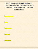 BMW Associate Group numbers  Test | Questions & correct Answers | Grade A (100 out of 100) Verified