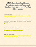BMW Associate Final Exam|  Questions & correct Answers |  Grade A (100 out of 100) Verified