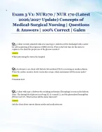 Exam 3 V1: NUR170 / NUR 170 (Latest  2026/2027 Update) Concepts of  Medical-Surgical Nursing | Questions  & Answers | 100% Correct | Galen