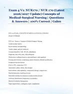 Exam 4 V1: NUR170 / NUR 170 (Latest  2026/2027 Update) Concepts of  Medical-Surgical Nursing | Questions  & Answers | 100% Correct | Galen