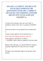 PSI LIFE, ACCIDENT AND HEALTH  EXAM 2024 COMPLETE 300  QUESTIONS WITH 100% CORRECT ANSWERS