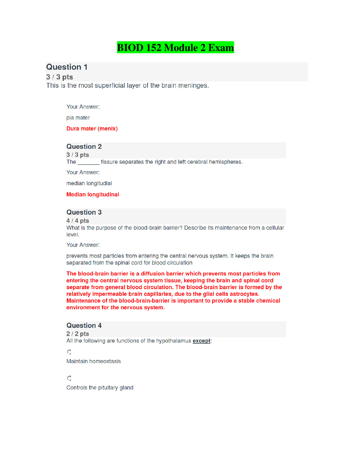 BIOD 152 Module 2 Exam (3 Versions, Latest-2024/2025): Essential Human ...