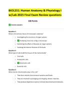 BIOL251: Human Anatomy & Physiology I  w/Lab 2025 Final Exam Review questions    200 Points