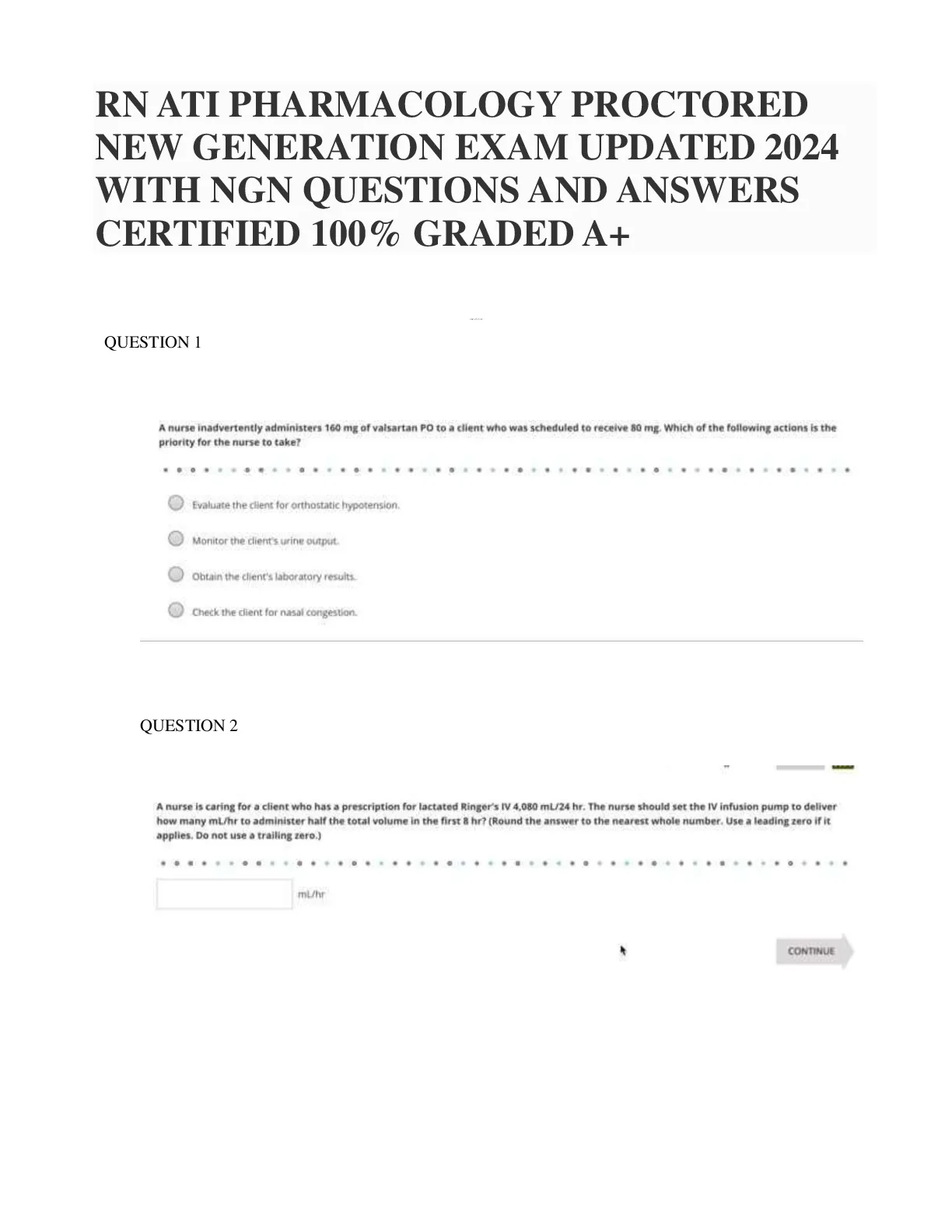 RN ATI PHARMACOLOGY PROCTORED NEW GENERATION EXAM UPDATED 2024 WITH NGN ...
