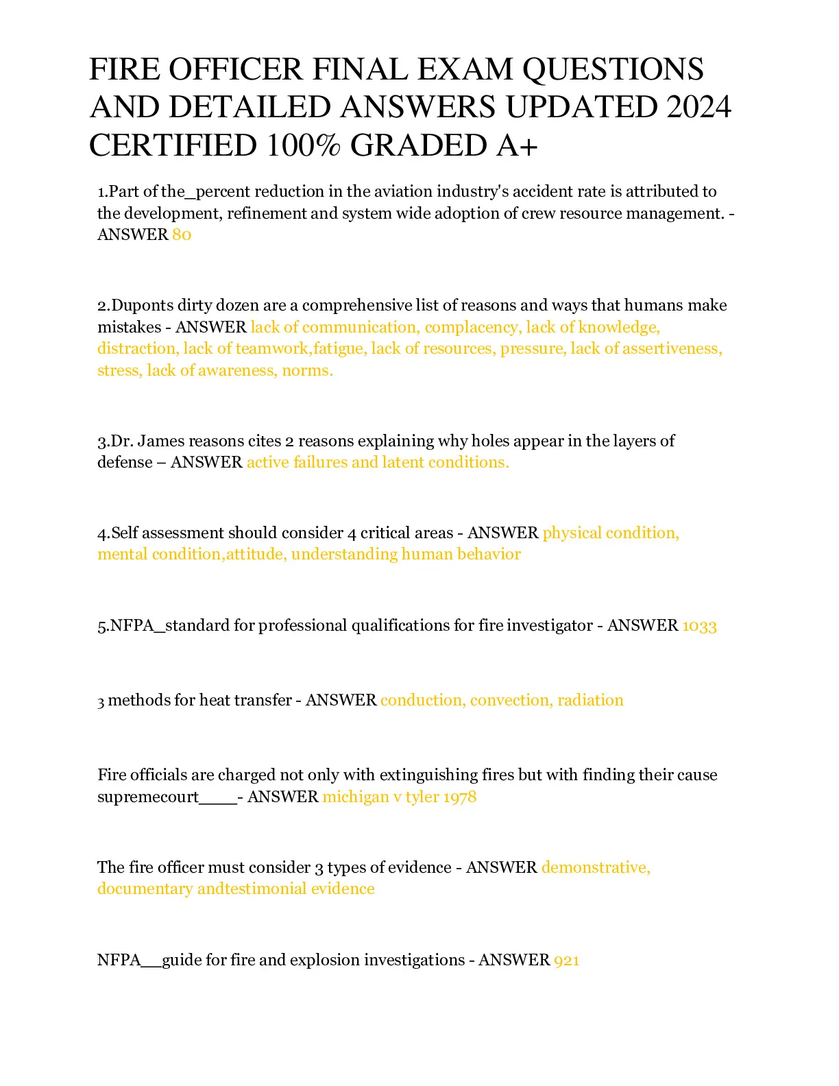 FIRE OFFICER FINAL EXAM QUESTIONS AND DETAILED ANSWERS UPDATED 2024 ...