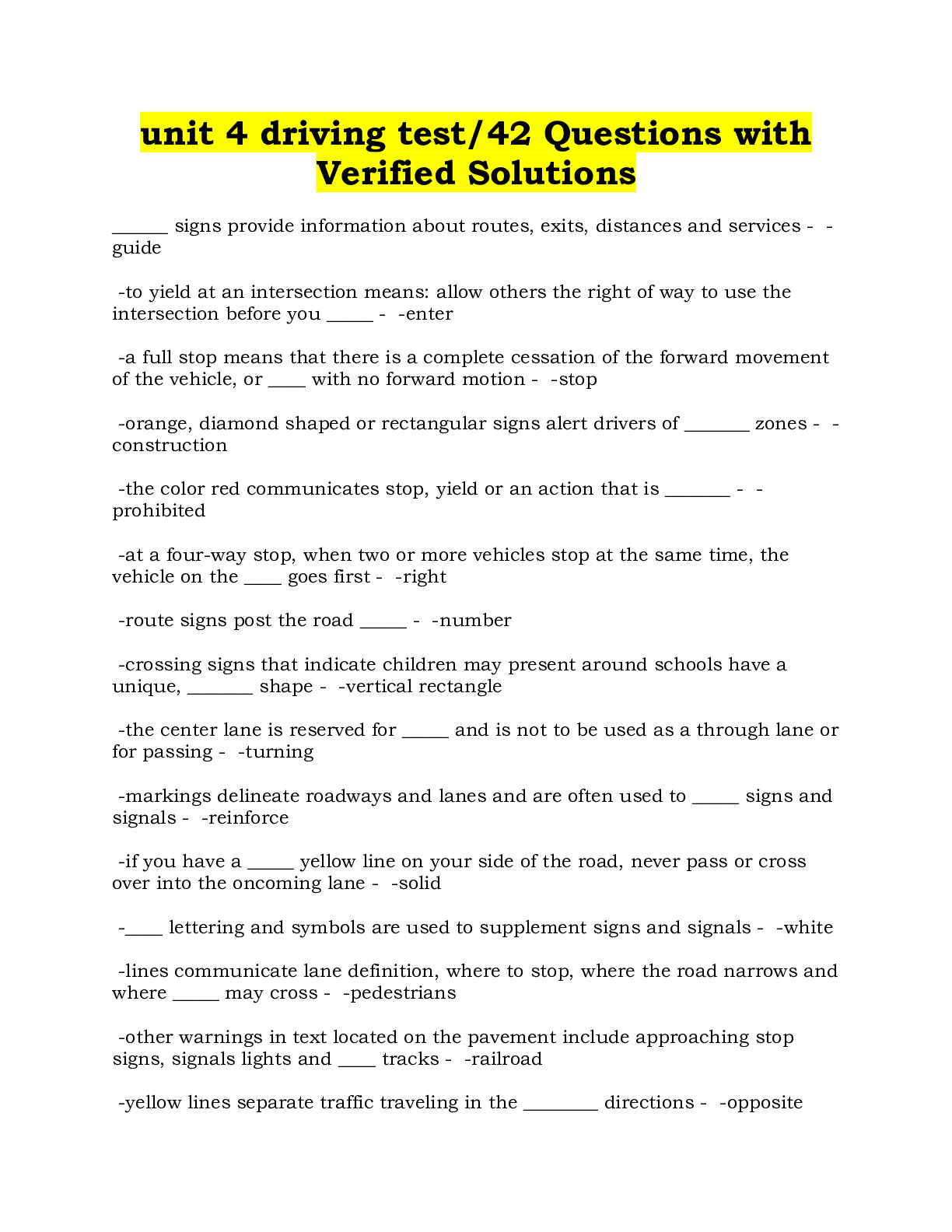 unit 4 driving test/42 Questions with Verified Solutions - DocMerit