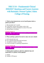 NSG 3110 – Fundamentals Clinical  2026/2027 Questions and Correct Answers  with Rationale | Newest