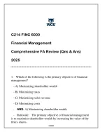 FINC 6000 (MBA) Financial Management Comprehensive FA Review 2025 (Qns & Ans)
