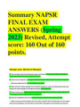 Summary NAPSR FINAL EXAM ANSWERS (Spring 2023) Revised, Attempt score: 160 Out of 160 points.