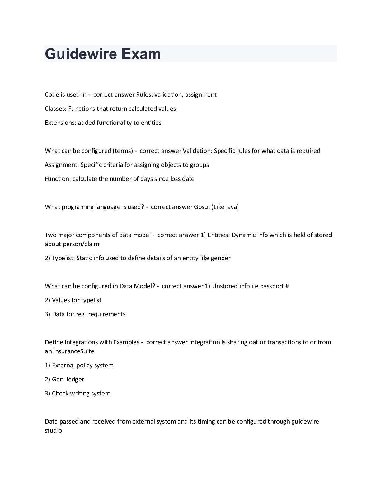 Guidewire Exam with 100 correct answers graded A+ DocMerit