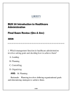 BUSI 311 (Intro To HC Administration) Final Exam Review 2025 (With Solns).