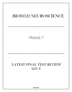 BIOD322 Neuroscience (Module 7) Latest Final Test Review Q & S 2024