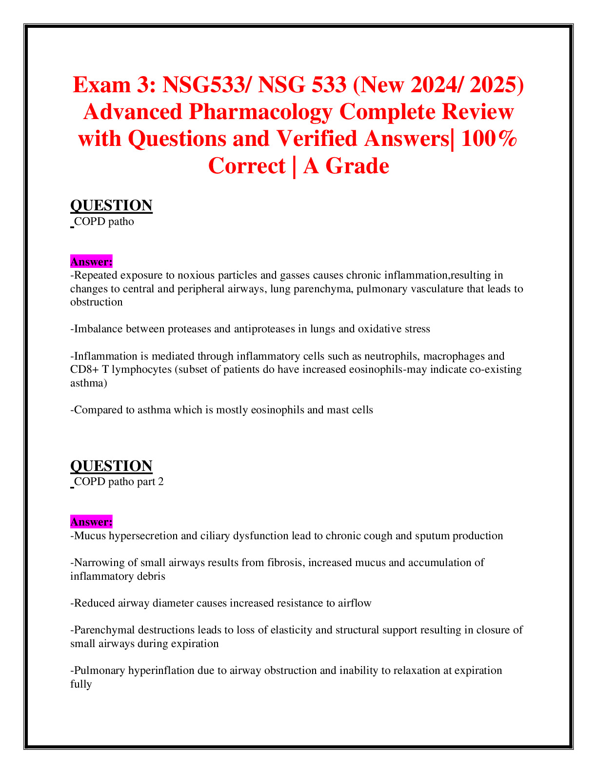 Exam 1,Exam 2 & Exam 3: NSG533/ NSG 533 (New 2024/ 2025) Advanced ...