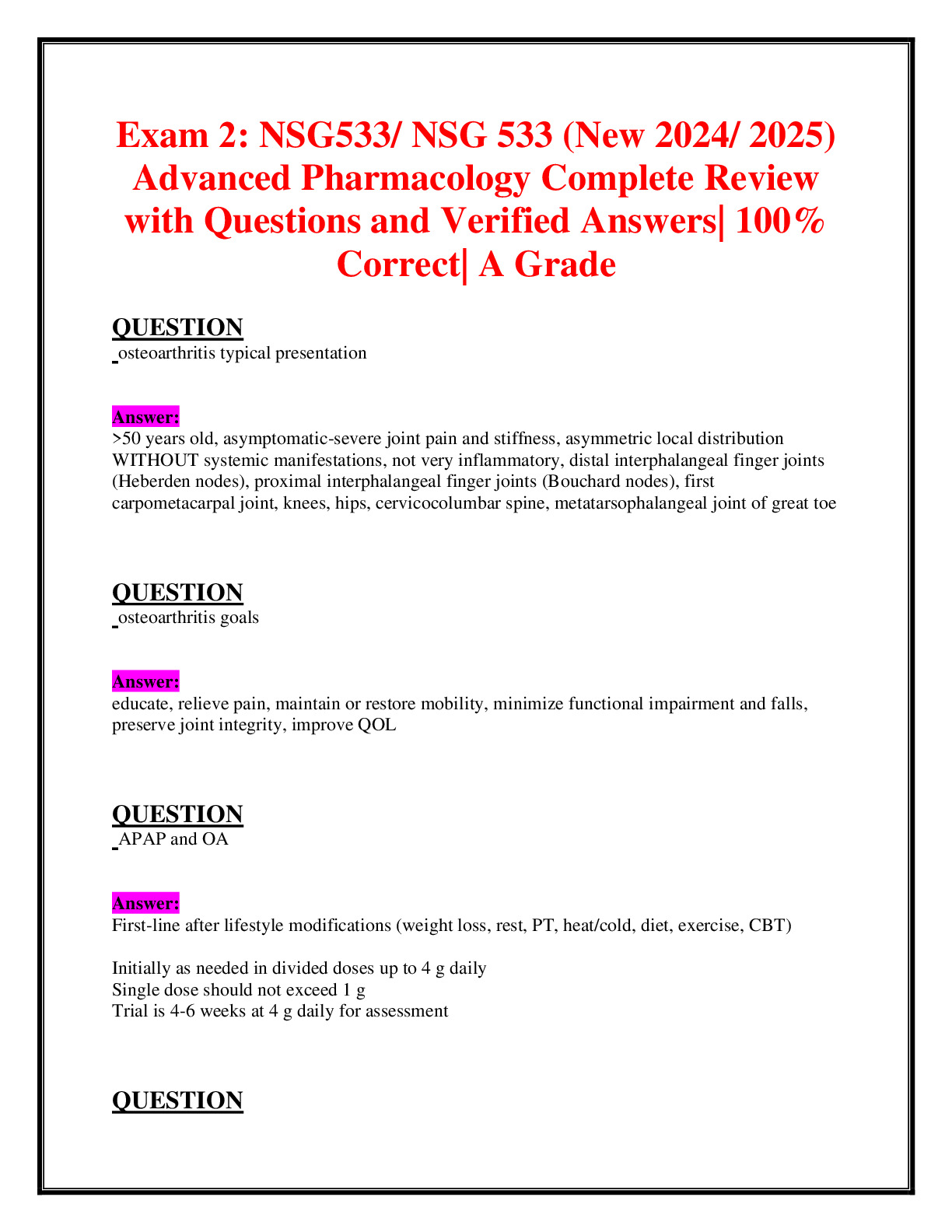 Exam 1,Exam 2 & Exam 3: NSG533/ NSG 533 (New 2024/ 2025) Advanced ...