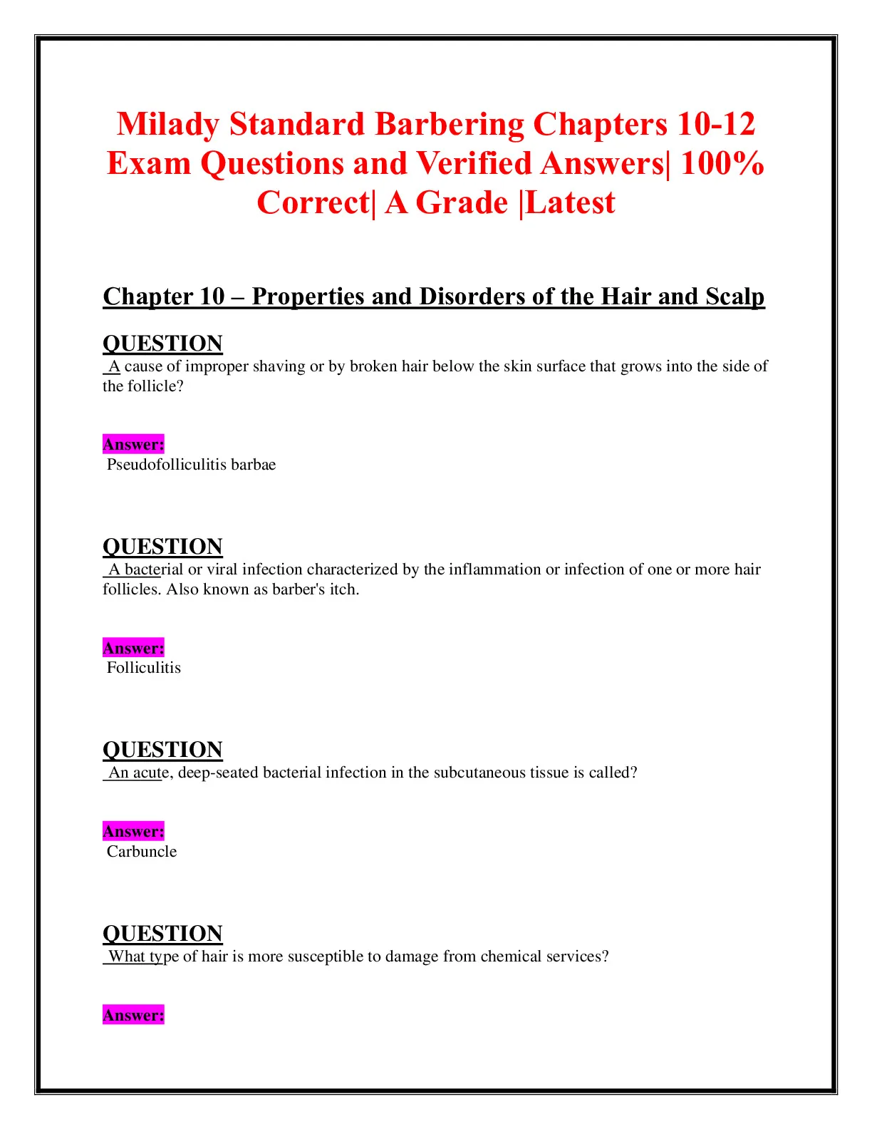 Milady Standard Barbering All Chapters 1-21 - DocMerit