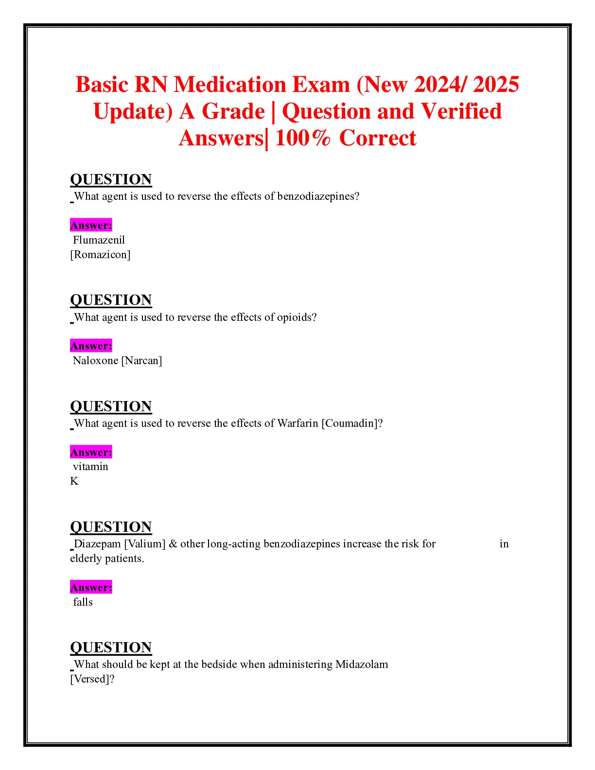 Basic RN Medication Exam (New 2024/ 2025 Update) A Grade | Question and ...