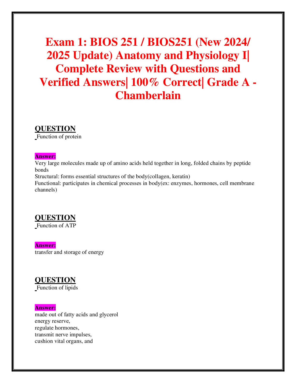 Exam 1: BIOS 251 / BIOS251 (New 2024/ 2025 Update) Anatomy and ...