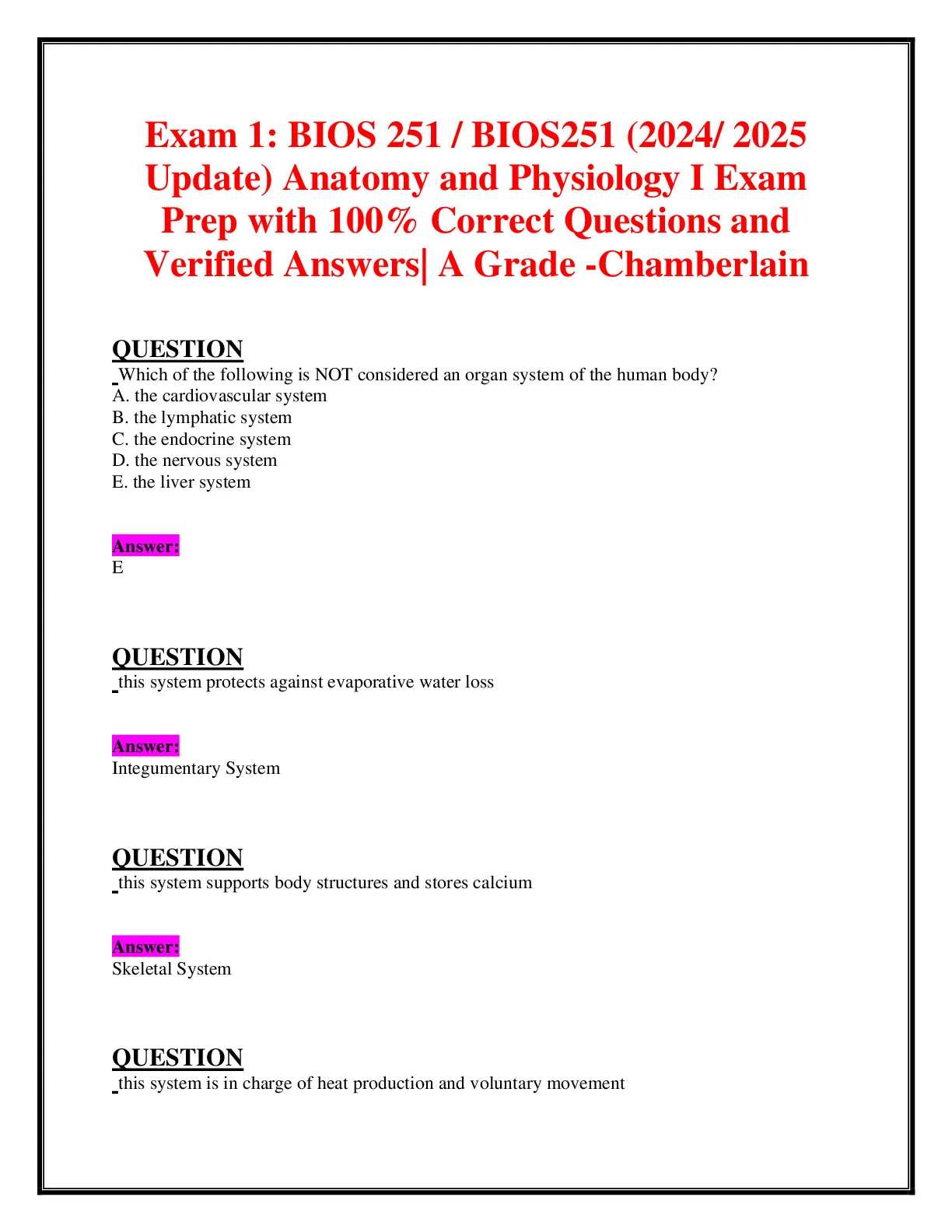 Exam 1: BIOS 251 / BIOS251 (2024/ 2025 Update) Anatomy and Physiology I ...