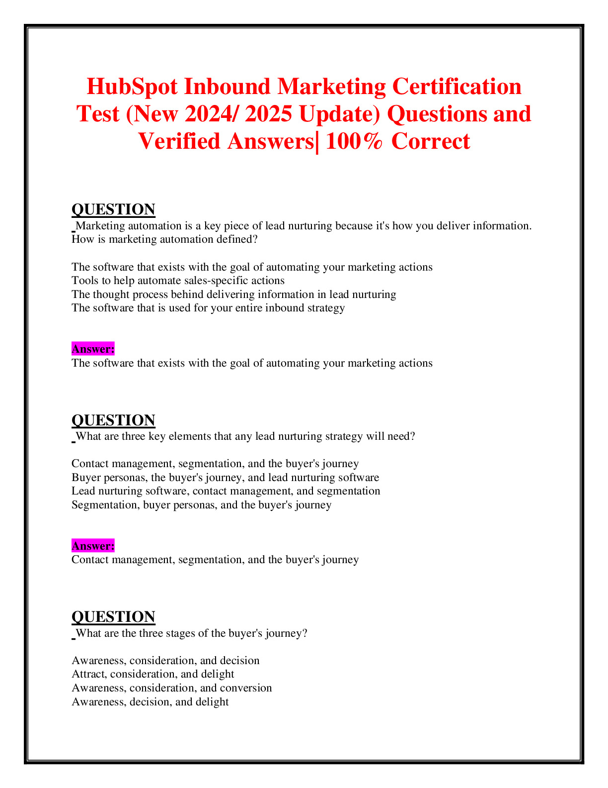 Hubspot Inbound Marketing Certification Test New 2024 2025 Update Hubspot Inbound Marketing Certification Test New 2024 2025 Update