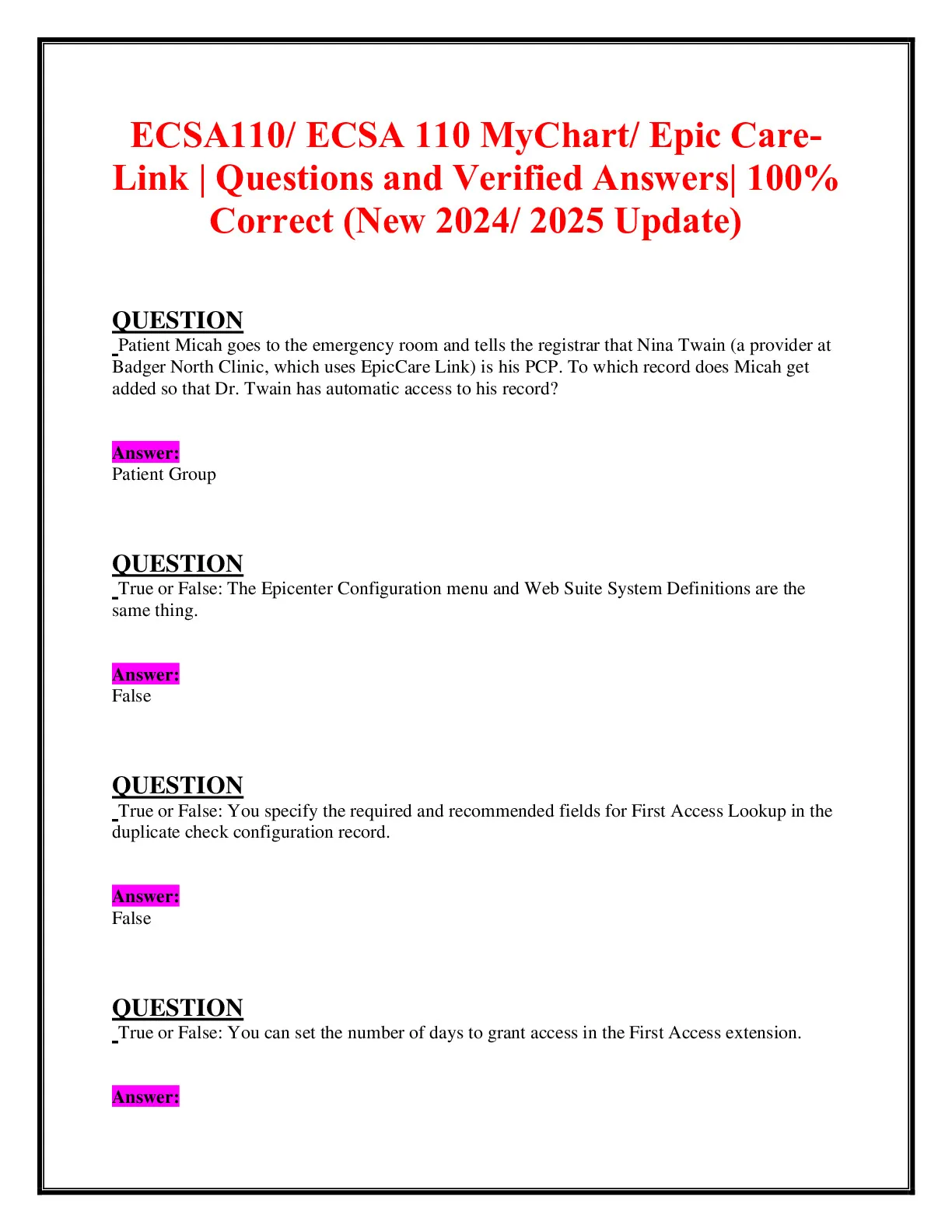 ECSA110/ ECSA 110 MyChart/ Epic CareLink | - DocMerit