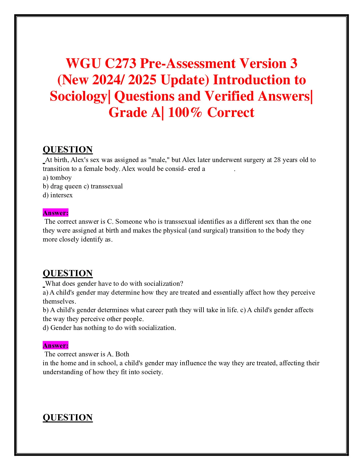 WGU C273 Pre-Assessment Version 3 (New 2024/ 2025 Update) Introduction ...