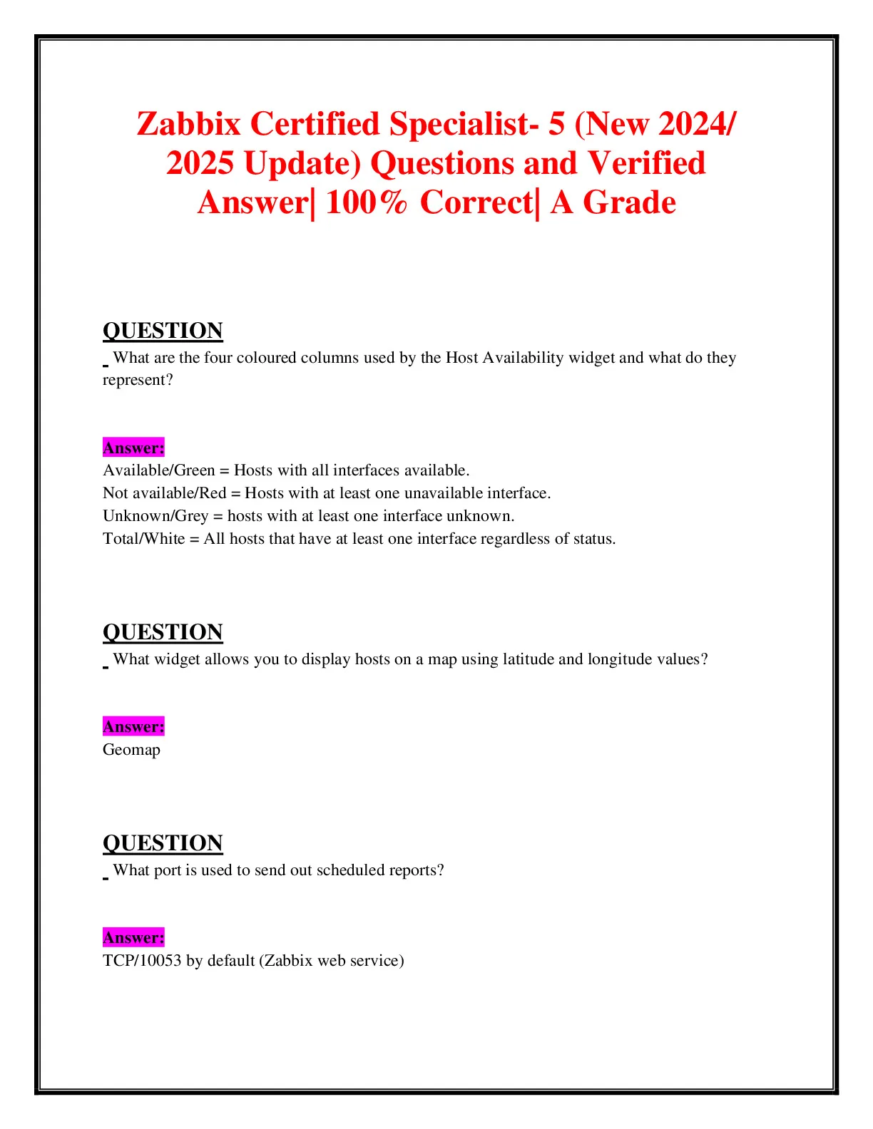 Zabbix Certified Specialist- 5 (New 2024/ 2025 Update) Questions and ...
