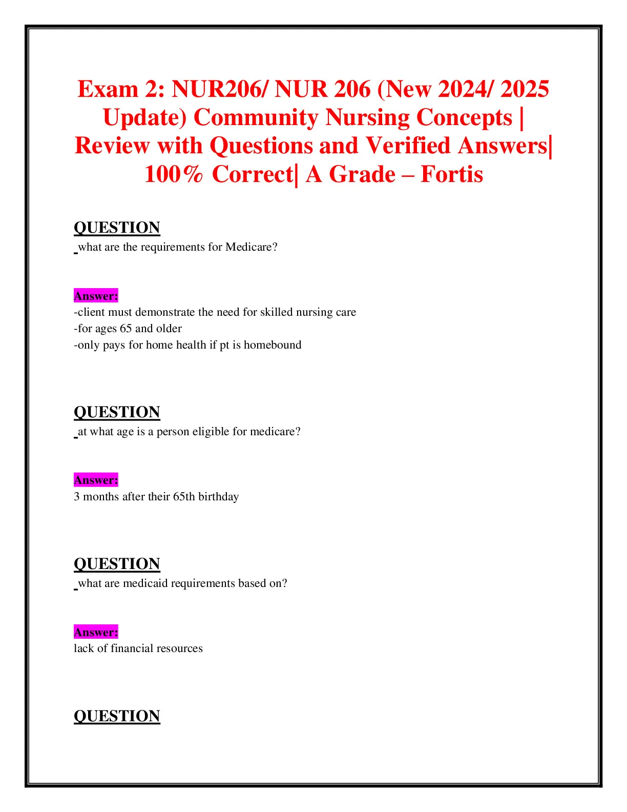 Exam 2: NUR206/ NUR 206 (New 2024/ 2025 Update) Community Nursing ...