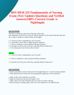 BSN HESI 225 Fundamentals of Nursing Exam (New 2024/ 2025 Update) Questions and Verified Answers|100% Correct| Grade A- Nightingale