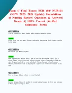 Exam 4/ Final Exam: NUR 104/ NUR104 (NEW 2025/ 2026 Update) Foundations ...