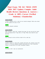Final Exam: NR 341/ NR341 (NEW 2026/ 2027 Update) Complex Adult Health Review| Questions & Answers | Grade A| 100% Correct (Verified Solutions) -Chamberlain