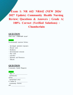 Exam 1: NR 442/ NR442 (NEW 2026/ 2027 Update) Community Health Nursing Review| Questions & Answers | Grade A| 100% Correct (Verified Solutions) -Chamberlain