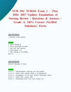 NUR 104/ NUR104 Exam 1 – (New 2026/ 2027 Update) Foundations of Nursing Review | Questions & Answers | Grade A| 100% Correct (Verified Solutions)- Fortis