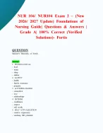 NUR 104/ NUR104 Exam 2 – (New 2026/ 2027 Update) Foundations of Nursing Guide| Questions & Answers | Grade A| 100% Correct (Verified Solutions)- Fortis