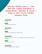 NUR 104/ NUR104 Exam 2 – (New 2026/ 2027 Update) Foundations of Nursing Review| Questions & Answers | Grade A| 100% Correct (Verified Solutions)- Fortis