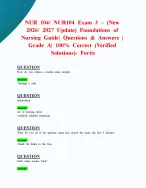NUR 104/ NUR104 Exam 3 – (New 2026/ 2027 Update) Foundations of Nursing Guide | Questions & Answers | Grade A| 100% Correct (Verified Solutions)- Fortis