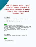 NUR 104/ NUR104 Exam 3 – (New 2026/ 2027 Update) Foundations of Nursing Review | Questions & Answers | Grade A| 100% Correct (Verified Solutions)- Fortis