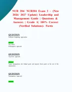 NUR 204/ NUR204 Exam 2 – (New 2026/ 2027 Update) Leadership and Management Guide | Questions & Answers | Grade A| 100% Correct (Verified Solutions)- Fortis