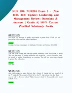 NUR 204/ NUR204 Exam 3 – (New 2026/ 2027 Update) Leadership and Management Review | Questions & Answers | Grade A| 100% Correct (Verified Solutions)- Fortis